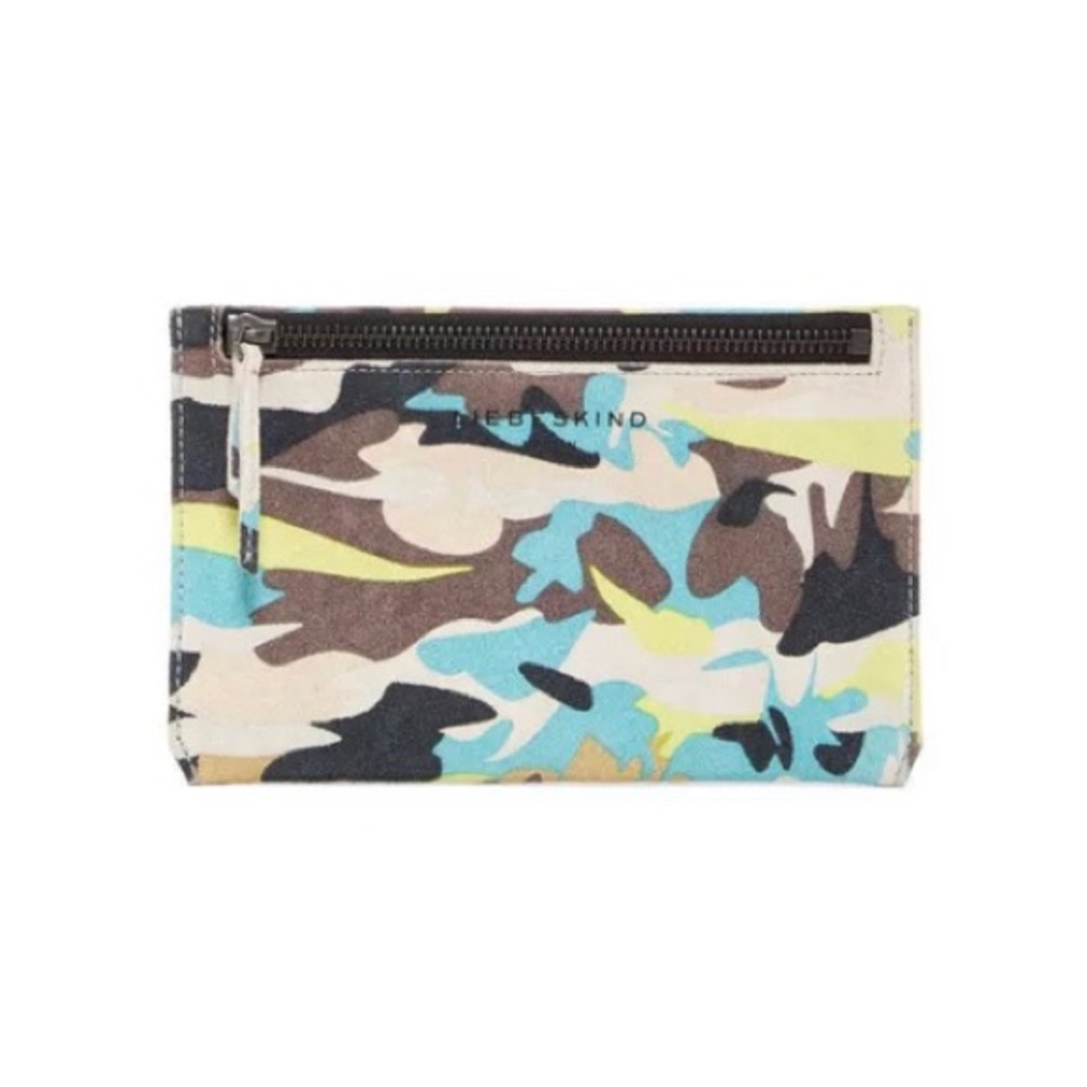 Liebeskind Berlin Lime Blue Gray Camo Zip Leather Pouch